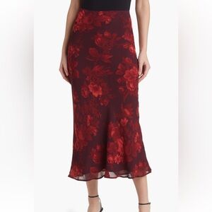 Reformation Layla Print Maxi Skirt Size 8 Color Burgundy